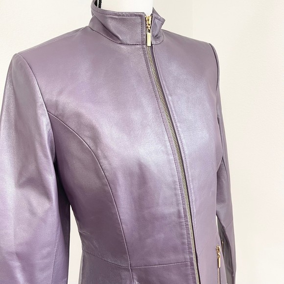 TERRY LEWIS CLASSIC Purple Leather Jacket Biker Outdoor Classic Size XS - Picture 3 of 9